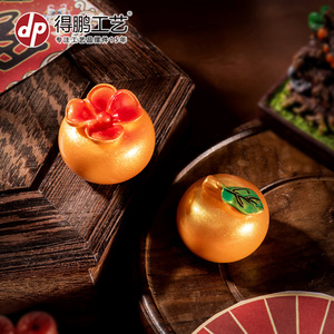 Ornement en résine Dp Craft en forme de kaki doré, décoration de bureau traditionnelle du Nouvel An chinois, forme ronde, décoration de salon - Product Image 4