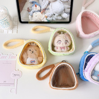 Sac de transport triangulaire en peluche mignon avec fenêtre transparente pour exposition extérieure, pour petites poupées Kawaii de 10 cm et jouets en peluche porte-clés