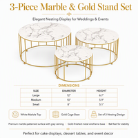 Ensemble de 3 supports à gâteaux en marbre et or, plateau de présentation de desserts à base de cage imbriquée pour la décoration de mariage, le thé de l'après-midi et le buffet