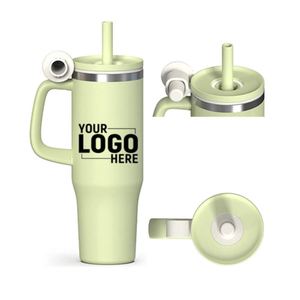 Custom Logo 40oz Stainless Steel Insulated Travel Cup with Straw & Handle Large Capacity <b>Portable</b> <b>Vacuum</b> Flask - Product Image 2