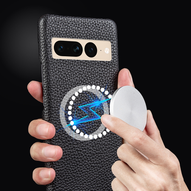 Custom Luxury Shockproof Genuine Leather Case Compatible with Google Pixel 7 Pro Anti-drop Magnetic Adsorption Mobile Phone Case