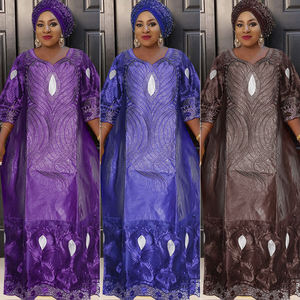 H & D Robes africaines pour femmes Vêtements traditionnels nigérians Ankara <span class=keywords><strong>Bazin</strong></span> Maxi Robes <span class=keywords><strong>Boubou</strong></span> avec turban pour mariage - Product Image 2