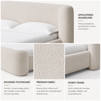 Lit plateforme cylindrique moderne de luxe en tissu bouclé crème avec tête de lit et pied de lit pour projets hôteliers et villas