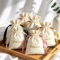 Pochette personnalisée en coton et bambou naturel avec logo, ruban à cordon, pour bijoux, cosmétiques, cadeaux de mariage, emballage de bonbons, sur mesure