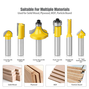 Lama Doppia in Carburo di Tungsteno con Gambo Rotondo da 6mm, 1/4" e 8mm, 45° #   Set di 6 Frese per Router con Corpo in Acciaio e Scatola in Legno - Product Image 3