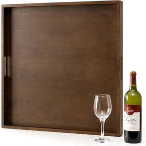 Vintage Walnut Solid Wood Square <b>Tray</b> Extra <b>Large</b> With Handle Breakfast Serving <b>Tray</b> For Hotel Living Room - Product Image 1