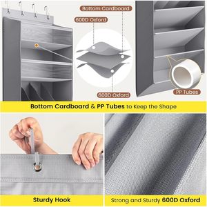 Over The Door <b>Shoe</b> Organizer 16-20 Pairs Grey Oxford Fabric Clear Pockets Hanging Rack For Closet Door <b>Shoes</b> Handbags - Product Image 3