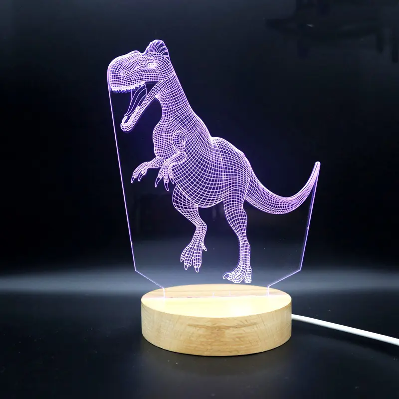 Горячая Распродажа 3D Динозавр акриловая лампа деревянная основа 3D светодиодный ночник декоративная настольная прикроватная лампа