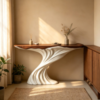 Table d'entrée élégante et accrocheuse, positionnée directement en face de la porte d'entrée, table console artistique de style hôtel, en fibre de verre