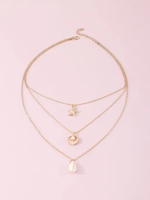 Ensemble de colliers personnalisables plaqués or 3 pièces avec pendentifs étoile de mer, coquillage et perle, et chaînes à maillons pour femmes