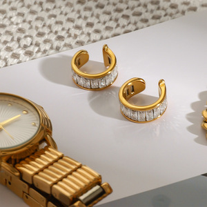 Pendientes de Aro con Cristales de Corte Esmeralda Chapados en Oro, Joyería de Moda para Mujer, Estilo Canalé - Product Image 2