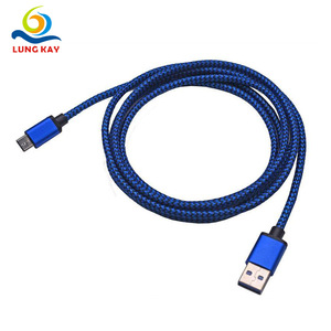 Micro Usb Data Cable Nylon <b>Braided</b> 1m For Android Blue Color Charging And Syncing Cable With Aluminum Alloy Sheath - Product Image 2