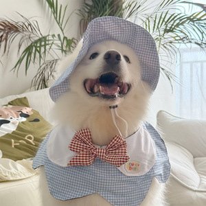 Bavoir pour chien en polyester doux à carreaux, grand tour de cou pour chien, utilisation quatre saisons - Product Image 3