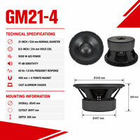 Haut-parleur de graves professionnel 21 pouces 5000W, bobine vocale 8,5 pouces, woofer PA haute puissance GM21-4