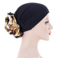 Nouveau Design Solide Couleurs Grandes Fleurs Turban Hijab Couvre-chefs Musulman Élastique Islam Bonnet Pour Femmes