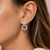 Boucles d'oreilles convertibles 3-en-1 en or massif 18 carats avec diamants de laboratoire D, double rangée pavée, bijoux de luxe pour femme, cadeau
