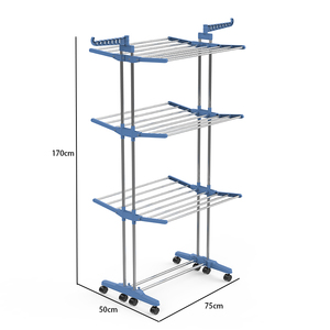 Vendita calda 18M 3 strati in acciaio inox stendino pieghevole stendibiancheria <span class=keywords><strong>appendiabiti</strong></span> con ruote - Product Image 2