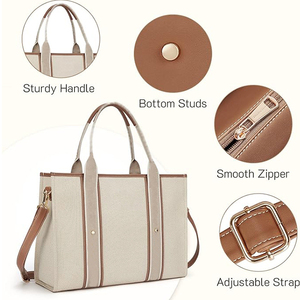 Custom Waterproof Luxury Large Capacity Canvas Laptop Tote <b>Bag</b> for Women with Zipper Closure Travel & Shopping - Product Image 4