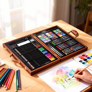 Ensemble d'<span class=keywords><strong>art</strong></span> de <span class=keywords><strong>studio</strong></span> portable en bois de 80 pièces - Product Image 4