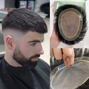 Vente en Gros Belles Perruques Courtes Indiennes en Cheveux Humains Base Soie pour Hommes, Système de Prothèse Capillaire et Toupet <span class=keywords><strong>Homme</strong></span> - Product Image 2