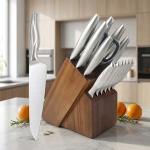 Ensemble de 15 couteaux de cuisine en acier inoxydable, couteaux de chef, couteaux à éplucher, couteaux utilitaires, couteaux à pain, couteaux à découper avec bloc en bois - Product Image 5