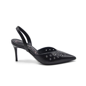 2025 dernière mode noir PU sandales à talons hauts femmes fronde dos <span class=keywords><strong>Mules</strong></span> à talons bout pointu goujons en métal été automne accessoires - Product Image 1