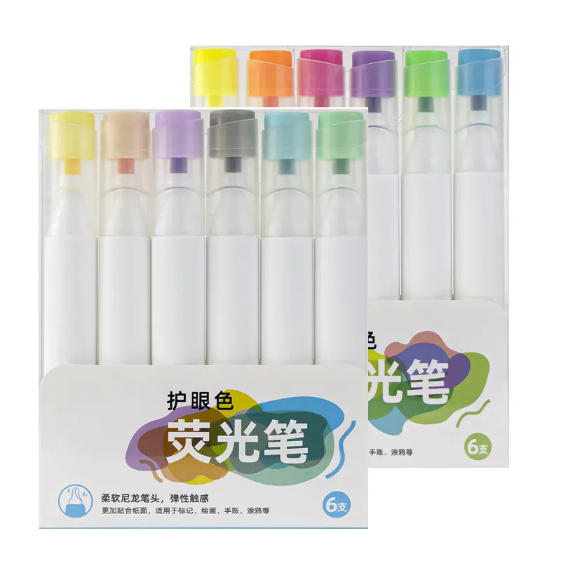 6 Kleuren Oogbescherming Macaroon Markeerstift Student Marker Pen Handpen Studenten Markeerstift