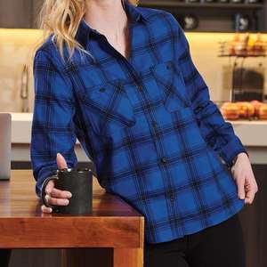 <span class=keywords><strong>Chemise</strong></span> <span class=keywords><strong>femme</strong></span> personnalisée à manches longues, boutonnée, avec poche, bleu et noir à <span class=keywords><strong>carreaux</strong></span>, en flanelle décontractée, coupe ajustée, style décontracté - Product Image 6