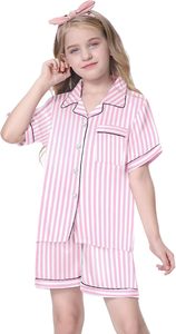 Set <span class=keywords><strong>Pigiama</strong></span> in <span class=keywords><strong>Cotone</strong></span> per Bambini 2 Pezzi con Colletto Rovesciato a Righe <span class=keywords><strong>Pigiama</strong></span> Morbido per Bambine Abbigliamento da Casa per Bambini - Product Image 2