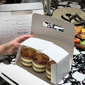Boîte à dessert en papier avec poignée gaufrée blanche, personnalisable, conteneur en papier portable pour cupcakes, pâtisseries, emballage de desserts à emporter - Product Image 5