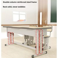 Ensemble de bureau et chaise double pour étudiants, hauteur réglable, structure en acier renforcé, mobilier ergonomique pour salles de classe du collège et du lycée