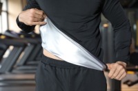 Baju keringat pria lengan panjang kompresi Tank Top poliester + perak antistatis penurunan berat badan pembentuk tubuh Sauna kemeja AOFIT ALYY