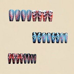 Qianya Dia De Los Muertos Press on <strong>Nails</strong> <strong>Blue</strong> Sugar Skull Ballerina <strong>Coffin</strong> <strong>Design</strong> 24 PCS Wholesale Gothic False <strong>Nails</strong> - Product Image 3