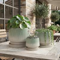 Pots à fleurs en céramique, pots à plantes ronds modernes pour la maison, le jardin, la terrasse, les plantes d'intérieur et d'extérieur avec plateau