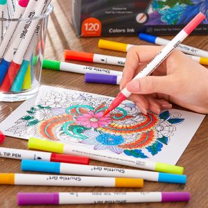 Bview Art Dual Tip Pinsels tifte mit Fin elinern 100-Farben-Kunststoffmarkierungen für Mal bücher für Erwachsene Filzspitzen zeichnung - Product Image 5