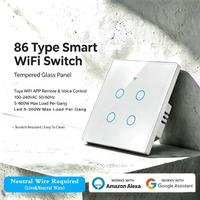Interruptor Inteligente WiFi con Panel de Vidrio Templado Resistente a Arañazos, Requiere Cable Neutro, Compatible con la Aplicación Tuya Life, 100-240 Vca, Control por Voz