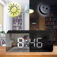 Timeoffice Cermin Elektronik Jam Alarm LED Tampilan Kalender Lampu Putih Bercahaya dengan Fitur Snooze Pengisian Daya USB untuk Desktop Rumah Kantor