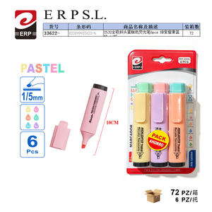 Evidenziatore Erpsl 6 Pezzi Colori Pastello 10cm Assorbimento Completo Punta Obliqua Cancellabile per Uso Scolastico e Ufficio - Product Image 1