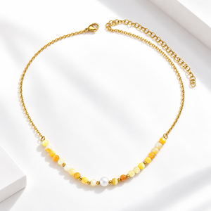 Collier de perles en acier inoxydable plaqué or 14 carats, aventurine rouge, fausse perle, chaîne réglable - Product Image 1