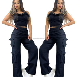 Abbigliamento <span class=keywords><strong>Donna</strong></span> all'Ingrosso <span class=keywords><strong>Pantaloni</strong></span> <span class=keywords><strong>Cargo</strong></span> Casual <span class=keywords><strong>Neri</strong></span> Multitasche alla Moda per Signore - Product Image 2