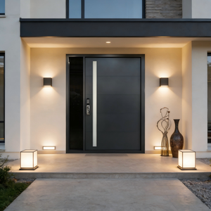 Porta d'Ingresso di Sicurezza Moderna ed Elegante, Porta Pivotante in Alluminio Minimalista con Isolamento Termico - Product Image 5