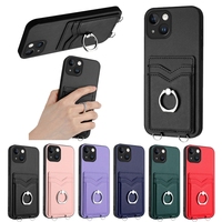Étui en cuir avec fentes pour cartes et support anneau pour iPhone 17 Air 16E 16 Plus 15 14 13 Mini 12 11 Pro Max XS XR 8 7