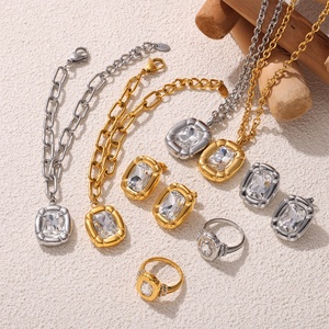 Zircon Stainless Steel Jewelry Set 18K Gold Plated Trendy Bracelet and Korean <b>Stud</b> <b>Earrings</b> for Wedding Gift - Product Image 3
