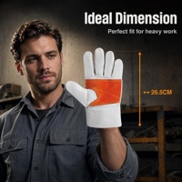 Gants de travail en cuir de vachette pleine fleur de 10,5 pouces, doublure en coton de 26,5 cm, paume renforcée pour la construction et le soudage