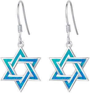 Collier pendentif étoile <span class=keywords><strong>de</strong></span> David classique en argent sterling 925 pour femme avec opale bleue Boucles d'oreilles pendantes <span class=keywords><strong>octobre</strong></span> Birthstone - Product Image 1