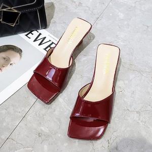 Nouvelles sandales d'été à talon moyen pour femme, à bout carré ouvert, style mule à talons hauts, pour l'extérieur - Product Image 6