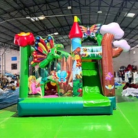 Château gonflable pour enfants sur le thème des papillons de la jungle avec un design de palmiers pour les parcs à thème et les parcs d'attractions, pour une utilisation en intérieur et en extérieur