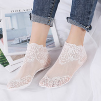 Chaussette sexy antidérapante à doublure invisible pour femme Chaussettes courtes noires confortables et respirantes à la cheville Chaussettes d'été en dentelle pour femme