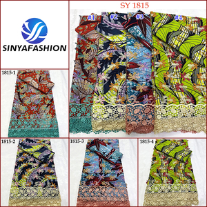 Sinya Luxe 3 Yards 100% Coton Ciré avec Applique 3D <span class=keywords><strong>Dentelle</strong></span> Guipure Cordon Assorti 2 Yards Tissu Imprimés Cire Africains <span class=keywords><strong>Pagne</strong></span> - Product Image 6