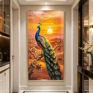 Factory Wholesale Custom Modern Bohemian Peacock Wall Art UV <b>Frame</b> Animals Crystal Porcelain <b>painting</b> Print LED Home Decor - Product Image 5